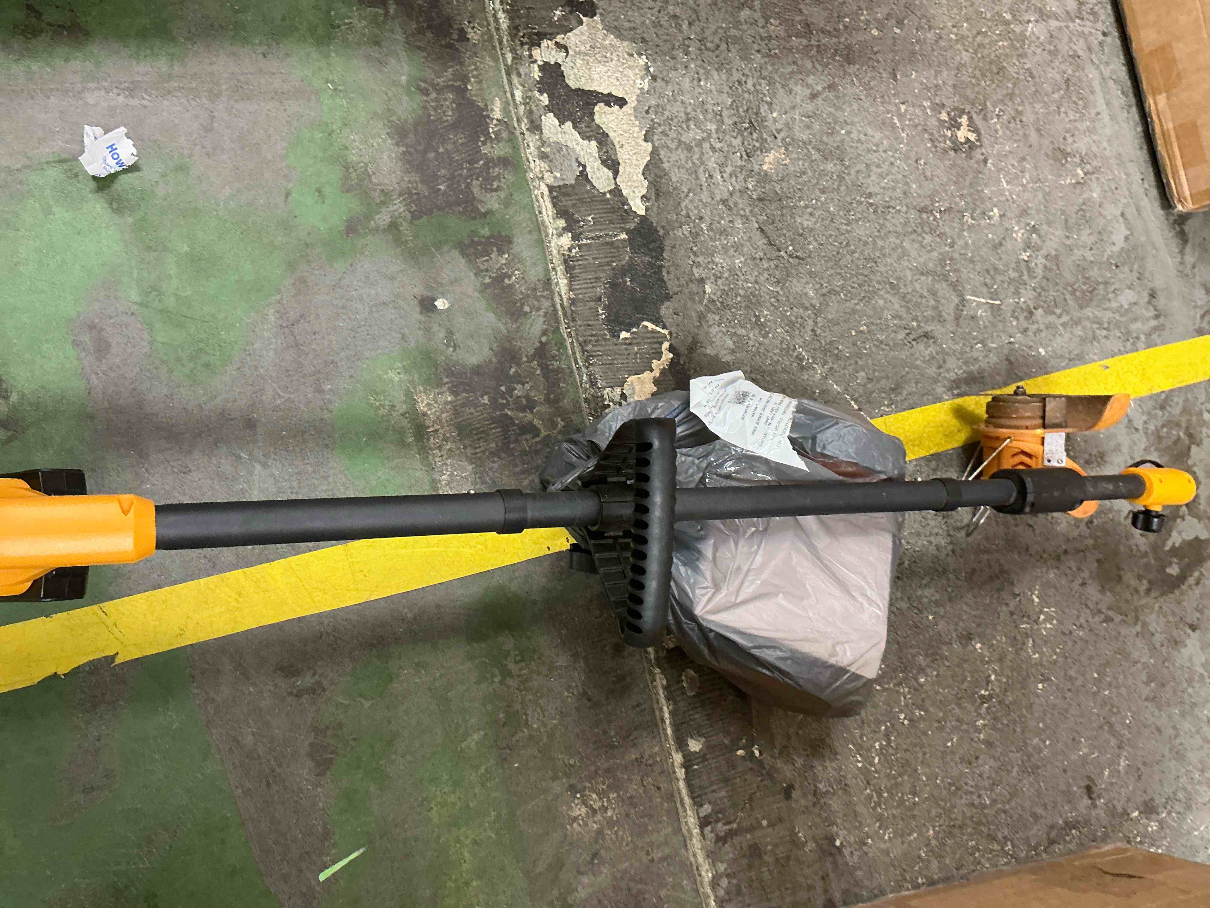 Condition photo showing As Is for lemolifys electric weed wacker, 3-in-1 cordless string trimmer with 4000mah battery, 3 x 6? blades, wheels & adjustable length for lawn yard garden, w1-2