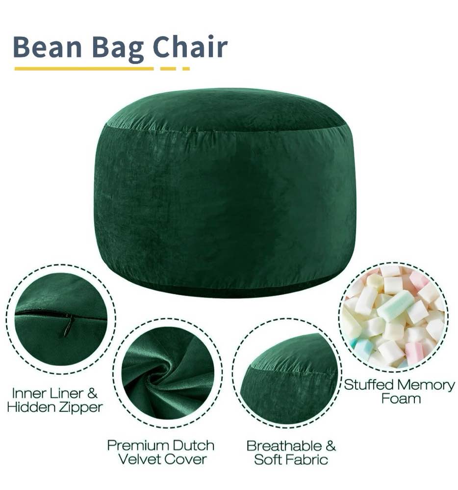 Condition photo showing New/Like New for xiecuva bean bag chair stuffed with foam for adults?folding beanbag chairs lounge sofa bed?medium size memory foam mattress?4 ft