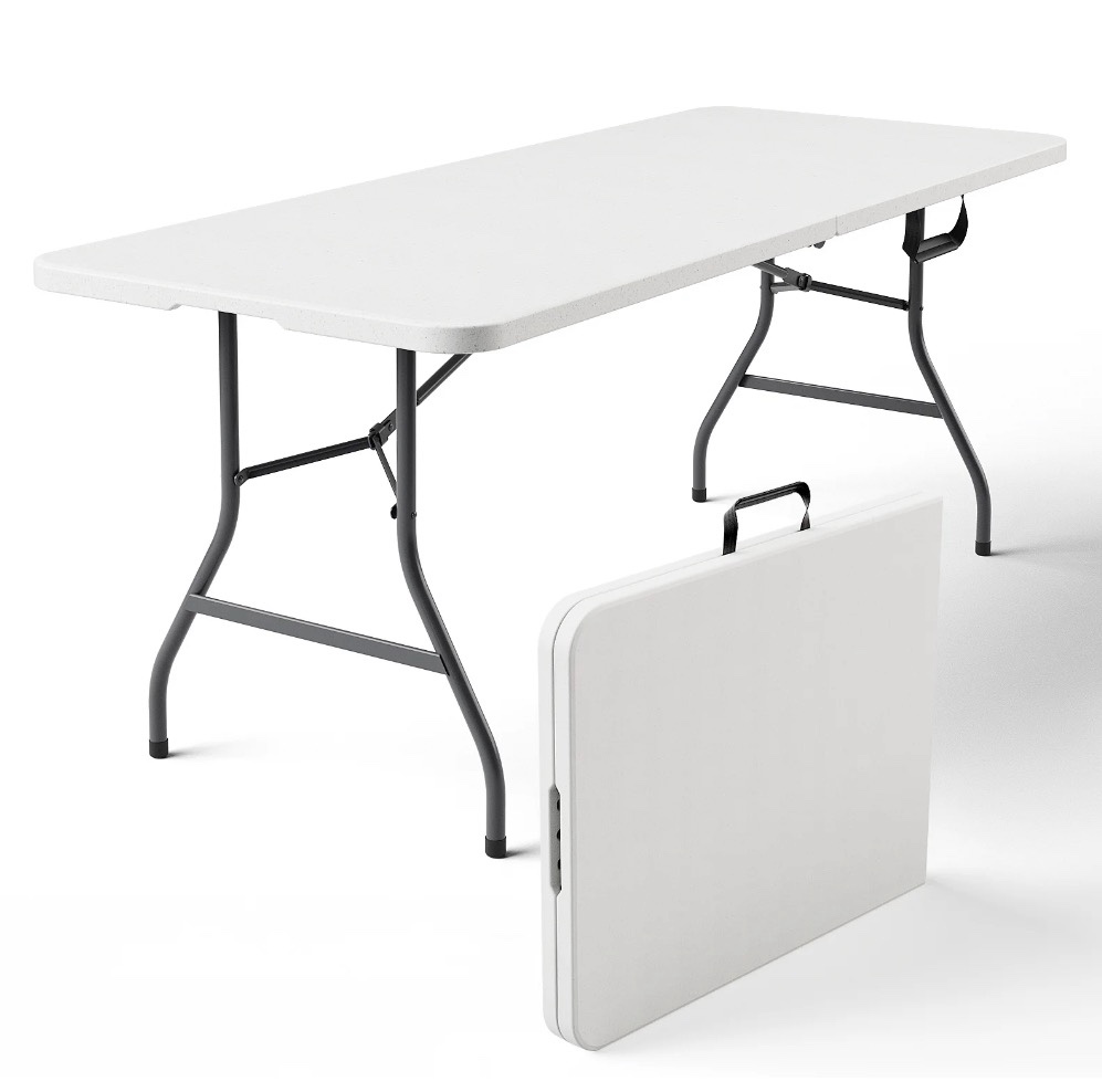 haicube 6ft folding table, heavy duty portable table, waterproof hdpe, foldable for picnic, party, camping, dining, bbq, indoor & outdoor, white