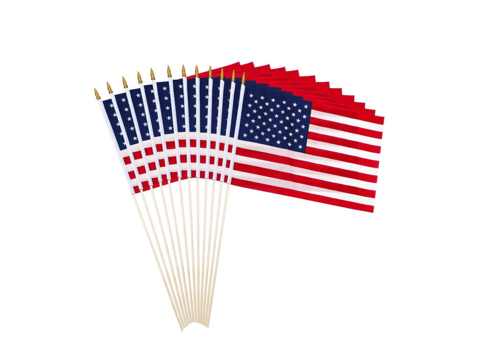 anley pack of 12 usa stick flag - 18 x 12 handheld america gravemarker stick flags - 30 solid wooden flag pole