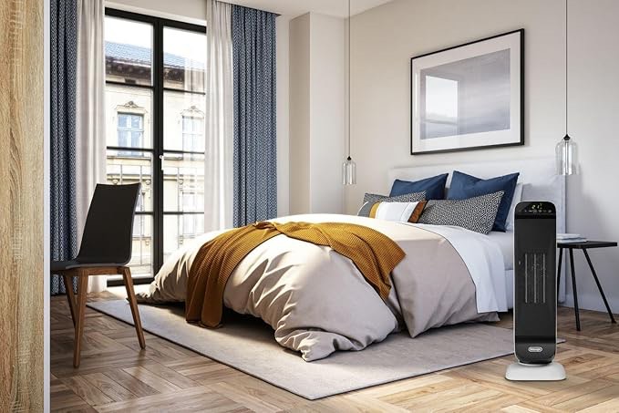 DeLonghi Up to 1500-Watt Ceramic Tower Indoor Electric Space Heater with Thermostat and