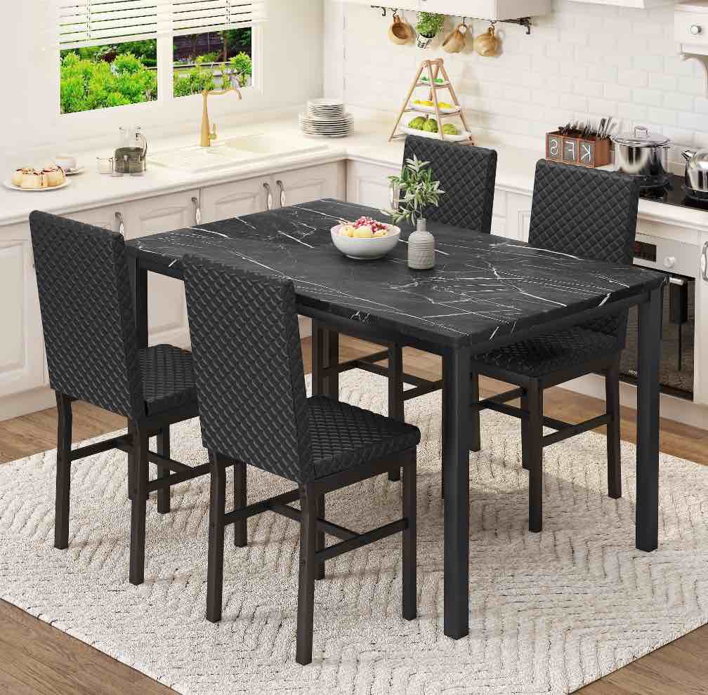 Recaceik 5 Piece Modern MDF Dining Table Set, Black