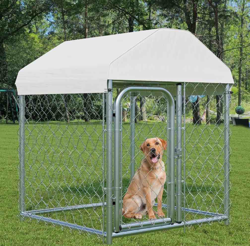 Selooye Outdoor Large Dog Kennel 40 x40 in, Heavy Duty Dog Enclosure with UV & Rain-Proof Fully Covered Roof, Rustproof Metal Mesh, Double Security Locks