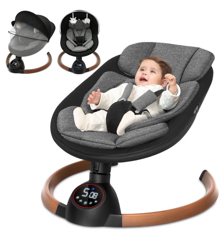 Babyeap Baby Swing for Infants,Bluetooth Control 5-point Harness Newborn Swing,5 Sway Speed,10 Lullabies(Gray)