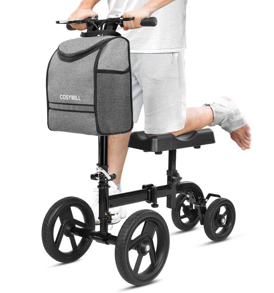 COSYWILL Steerable Knee Scooter,Knee Walker Scooter for Adults with 10" Front Wheels,Foldable Knee Scooter for Foot Surgery Crutches Alternative,Black