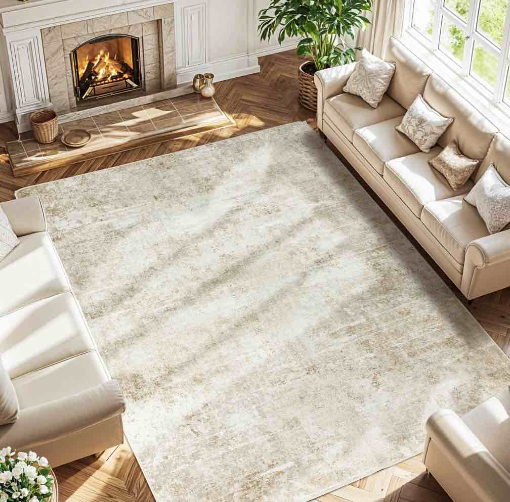 SONORO KATE 6'x9' Area Rugs for Living Room, Machine Washable Oriental Vintage Non Slip Soft Indoor Area Carpet, Beige