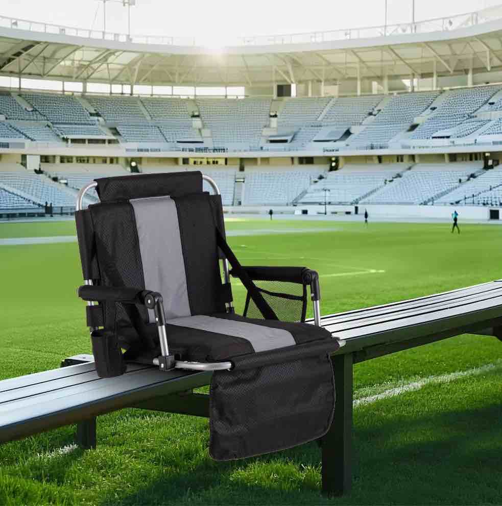 Sophia&William Set of 2 Portable Stadium Chair Stadium Seat for Bleacher with Cup Holder, Gray