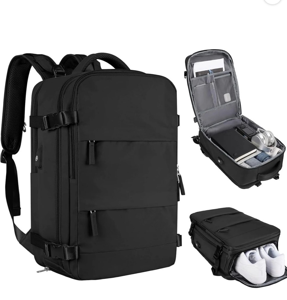 DAKOMM 17.7" Travel Backpack with USB Port & Shoe Compartment, TSA-Approved Laptop Carry On Backpack, Waterproof Large Daypack Travel Bag for Women Men Weekender Trips, Business & Hiking, Black