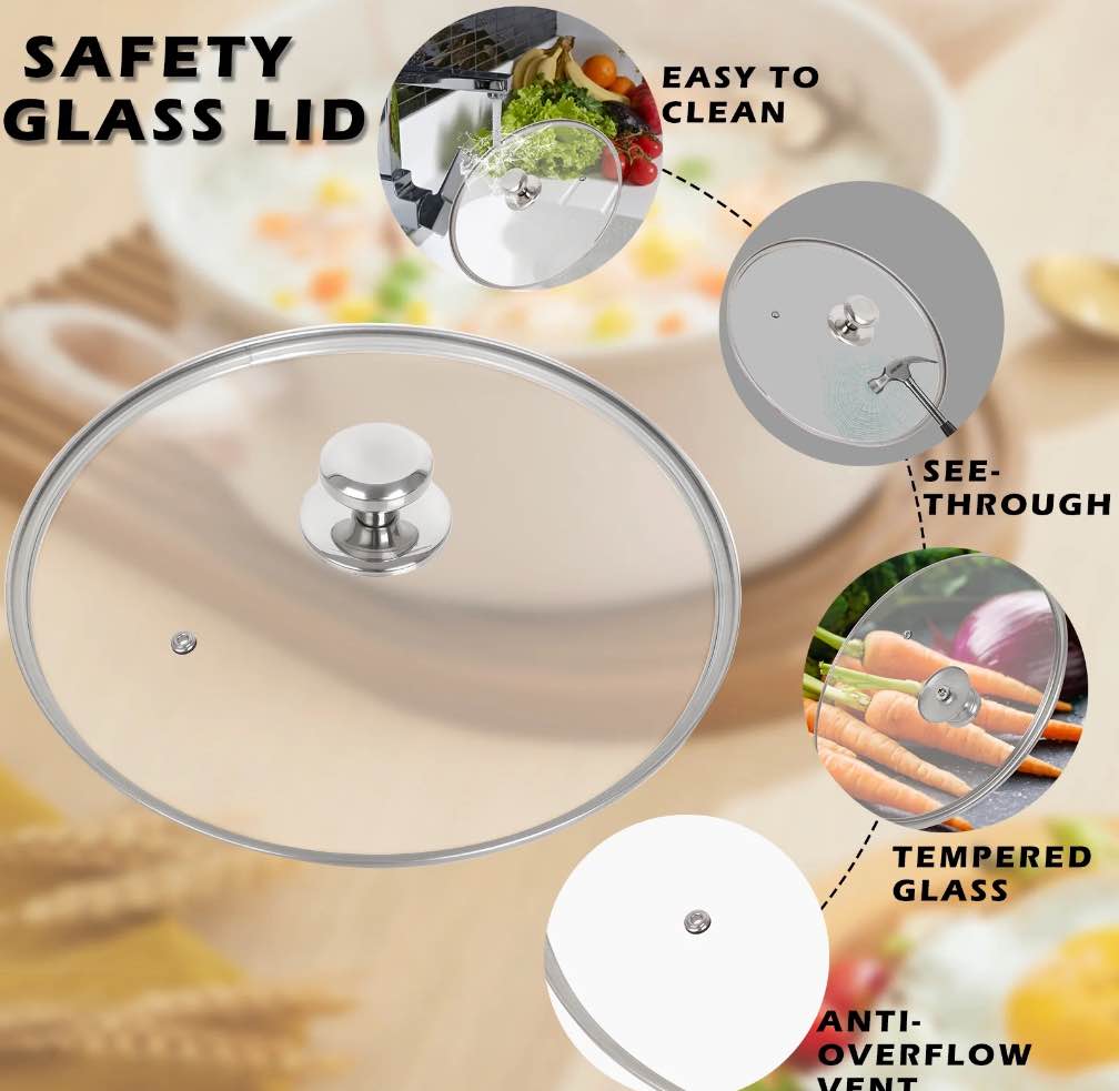 Tempered Glass Lid for 12" Frying Pan and Pot, DIIG Stainless Steel Replacement Cover for 12 inches Cookware, Skillets, Pans & Pots, Stainless Steel, 30cm, Silver