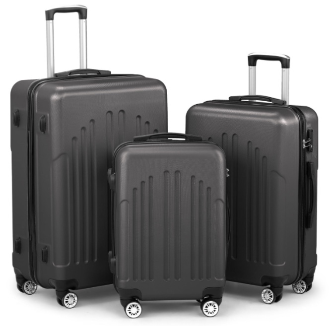 Zimtown 3 Piece Hardshell Luggage Set, ABS+PC Nested Spinner Suitcase Luggage Set With TSA Lock, Dark Gray