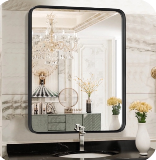 EDX Bathroom Mirror 36"x 24" Wall Mirror with Rectangular Metal Frame, Black