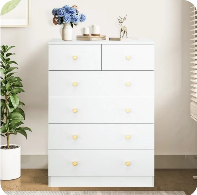 Capri White 6 Drawer Dresser, Modern Nightstand, Storage Wide Chest of Drawer, Wooden Dresser Storage Cabinet for Adults, Bedroom Living Room Furniture