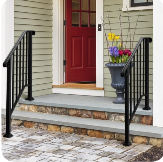 Zimtown Handrail for Stairs Fits 2 or 3 Steps Outdoor Stair Railing Picket Black Wrought Iron Handrail
