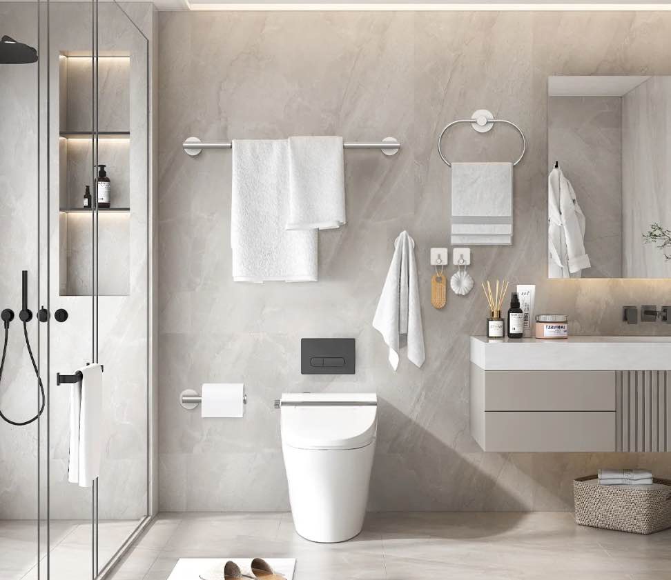 7 Pieces Bathroom Hardware Set, Bathroom Accessories Set Includes 24" Towel Bar, Toilet Paper Holder, Towel Ring, Robe Hook, Brushed Nickel & Stainless Steel, Wall Mounted Bathroom Towel Rack Set