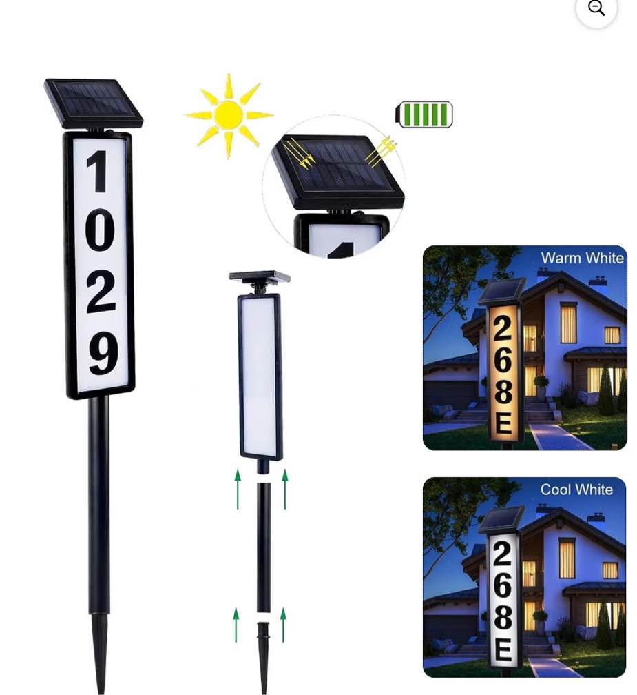 OhhGo Solar Address Sign, House Numbers for Outside Rechargeable LED Illuminated Lighted Address Signs with Waterproof Cover Mailbox Numbers Plaque for Street Yard Garden Driveway