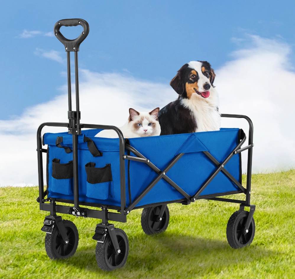 CONCETTA 35" Foldable Wagon, All-Terrain Wheels, 350lbs Capacity, Portable Camping & Beach Cart, Blue