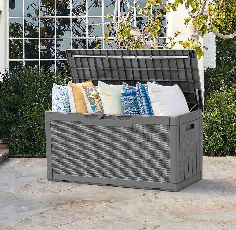 Homall 100 Gallon Outdoor Box Deck Plastic Resin Storage Box, Gray