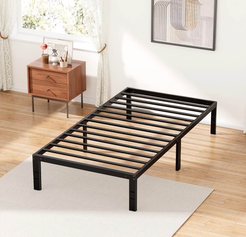 ZUNMOS 14 Inches Twin Bed Frame, Heavy Duty Metal Platform with Storage Space Under Frame, No Box Spring Needed Twin Size Bed Frame, Black