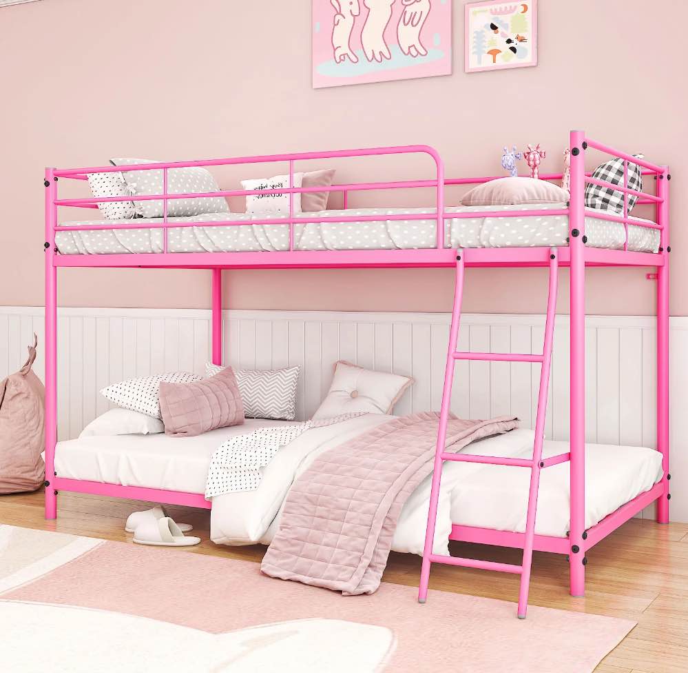 Zimtown Twin-over-Twin Low Profile Junior Bunk Bed, Pink