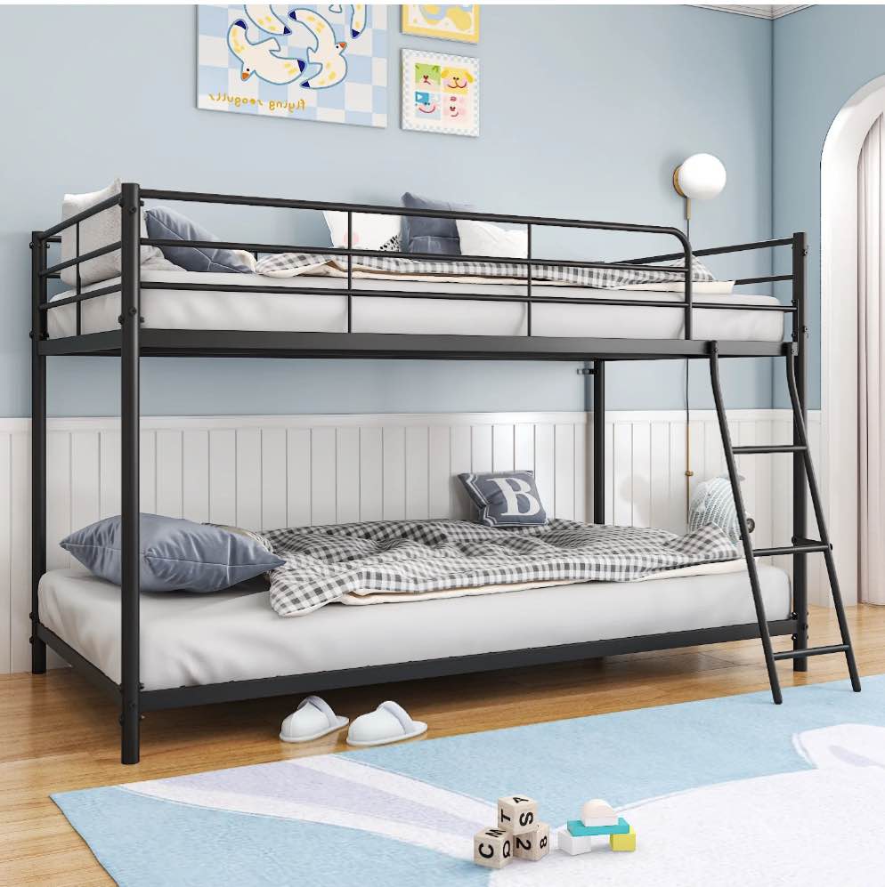 Zimtown Twin-over-Twin Low Profile Junior Bunk Bed, Black
