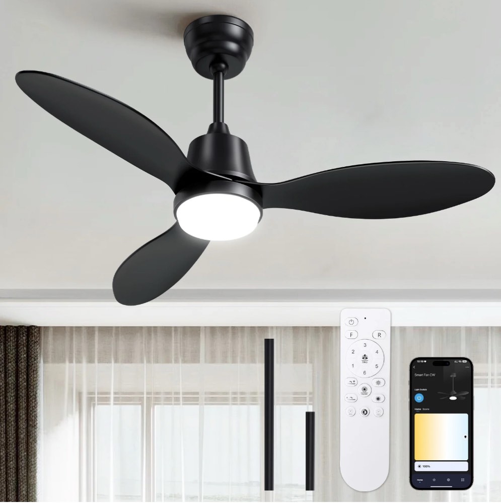 BLITZWILL Ceiling Fans with Lights and Remote & App Control,42 inch Modern Ceiling Fans,3 Reversible Blades Dimmable Noiseless, for Bedroom Kitchen Patio,Black
