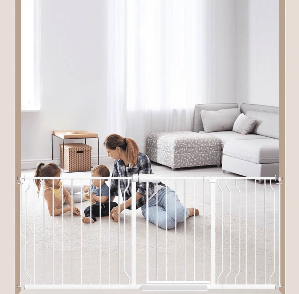 FURDEAR 65.9-75.9" Extra Wide Baby Safety Gate Walk Thru White Metal Gate