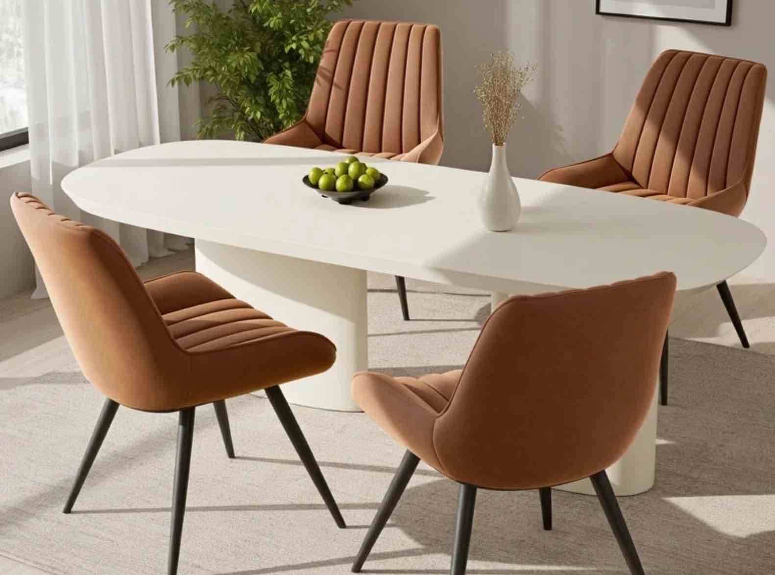 Daluvenix Modern Dining Chairs Set of 4, Upholstered Fabric Comfy Kitchen Dining Chairs with Metal Legs & Thick Cushions for Dining Living Room, Brown