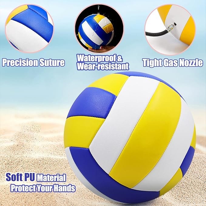Volleyball, 1 Pack Official Size 5 Volleyballs- PU Leather Indoor Outdoor Soft Touch Volleyballs for Beach Play, Game,Gym,Training