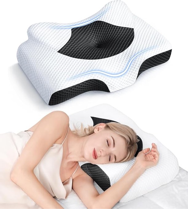 Osteo Cervical Pillow for Neck Pain Relief, Hollow Design Odorless Memory Foam Pillows with Cooling Case, Adjustable Orthopedic Bed Pillow for Sleeping, Support for Side Back Sleepers Queen(25.5*16.5*5.2/4.1 inches) Dark Grey