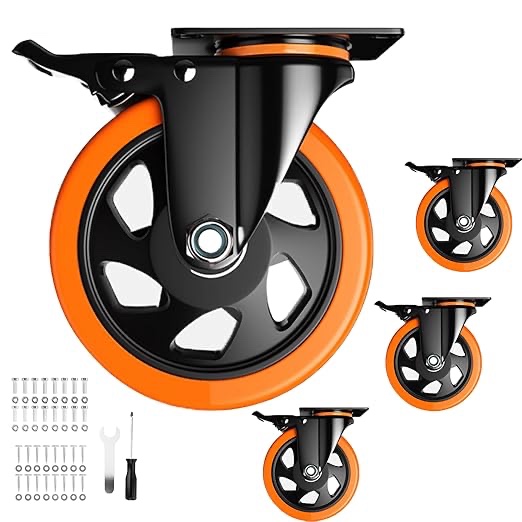 5 Inch Swivel Caster Wheels, Heavy Duty Casters Set of 4, Locking Industrial Casters with Brake, Swi
