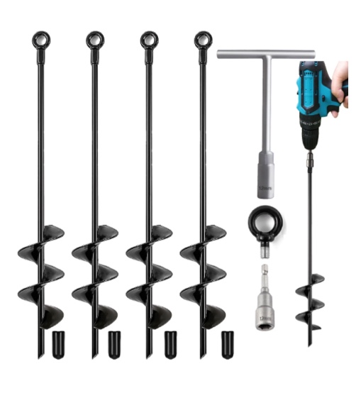 cyrico Ground Anchors Heavy Duty, Swing Set Anchor Kit 18 inch 4 Pack Screw in Earth Anchors Trampoline Stakes High Wind Metal Auger Anchor for Shed Tent Carports Securing Animals Camping Mobile Home