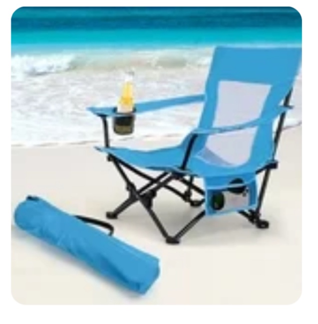 Folding Backpack Beach Chair, Blue Compact Lightweight Camping Chair with Carry Bag Cup Holder, Outdoor Reclining Low-Profile Travel Chair for Adults, Heavy-Duty