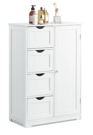 Costway White Ready to Assemble Wooden 4-Drawer Stock Bath Kitchen Cabinet (12 in. W X 32 in. H X 22 in. D) with Slab Door