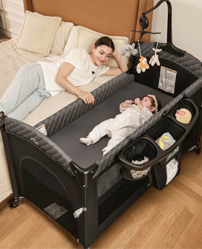 Babyeap 5 in 1 Baby Bassinet,Baby Sleeping Bed,Baby Changing Table,Baby Playpen,Standalone Baby Crib,Baby Bedside Bassinet for Newborn Baby,Black