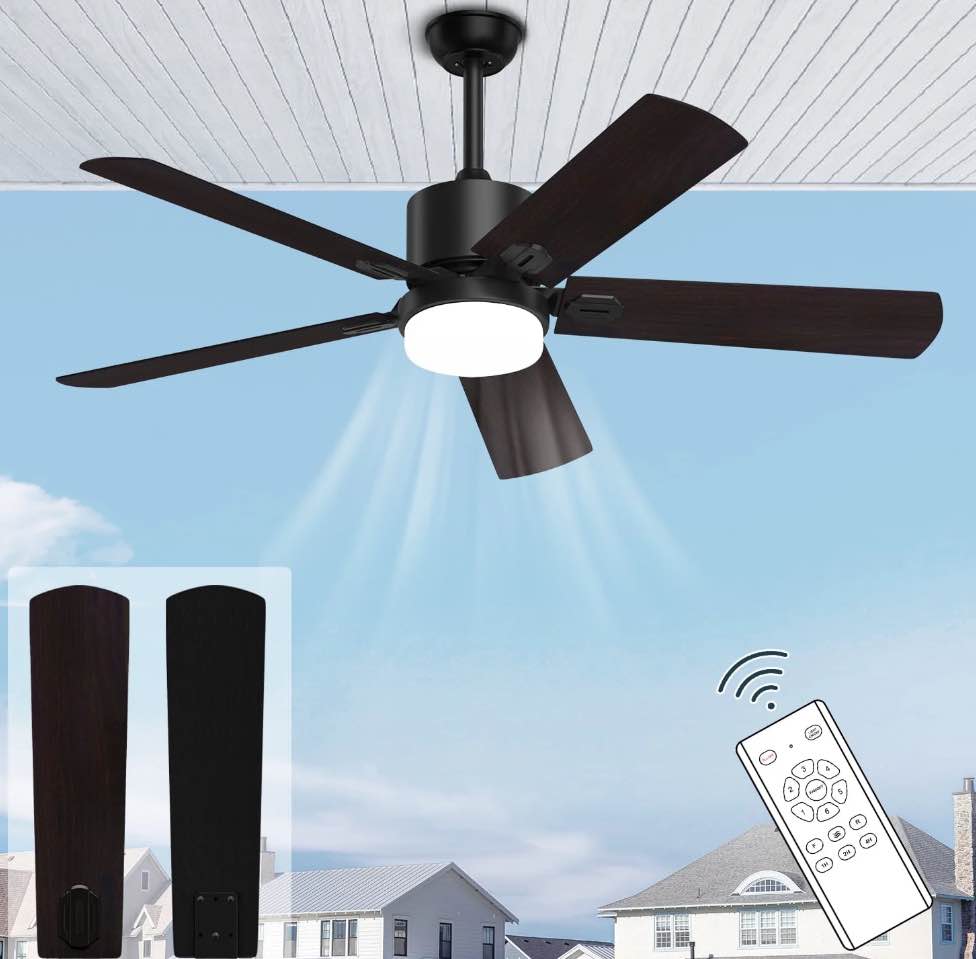 SKEVEN 52'' Ceiling Fan with Remote, 6 Speed Control Reversible DC Motor 5 Blades Fan for Patio Bedroom Living Room
