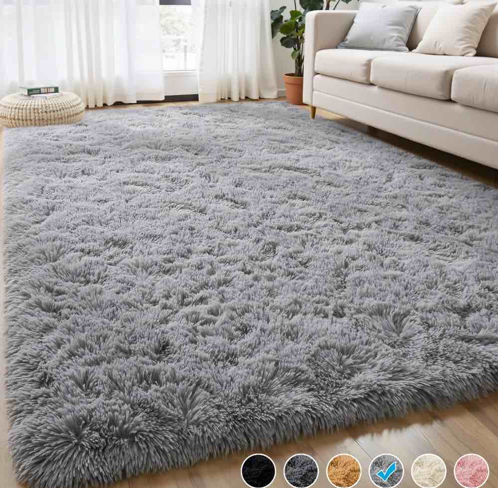 Nefoso Shag Area Rug, 8ft x 10ft Soft Fluffy Area Rugs for Living Room Bedroom Decor Carpet, Light Gray