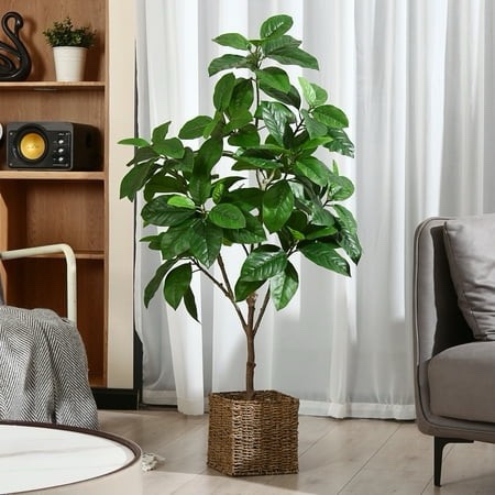 Artificial Plants 4ft Ficus Tree Faux Rubber Plants Indoor Outdoor Decor Fake Tree in Pot Plastic Plants for Home Decor Office Living Room Porch Pati