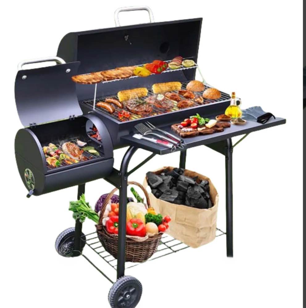 charcoal offset smoker grill - family-size 4-6 person bbq with temperature control & portable wheels