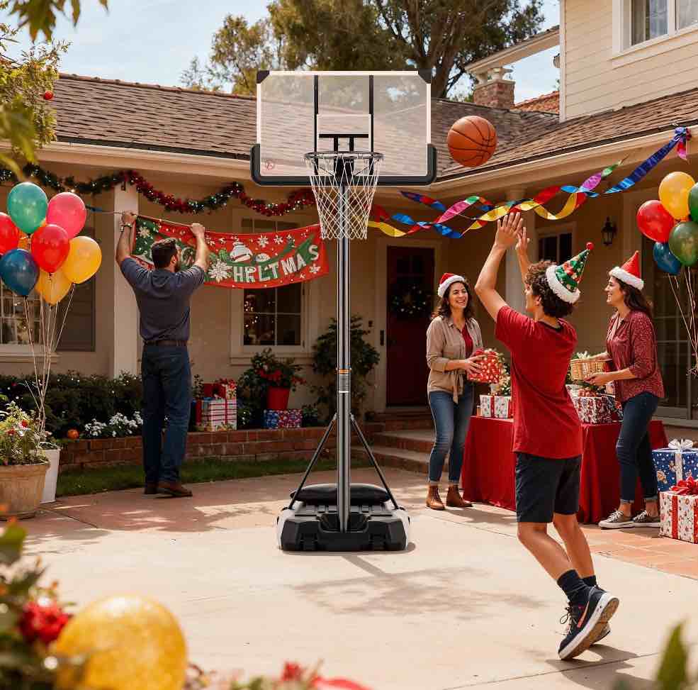 MaxKare 44In Basketball Hoop 7.5 ft to 10 ft Height Upgrade Large Base Portable Basketball Goal System with Quick Adjustment for Full Range of Players Indoor Outdoor Use