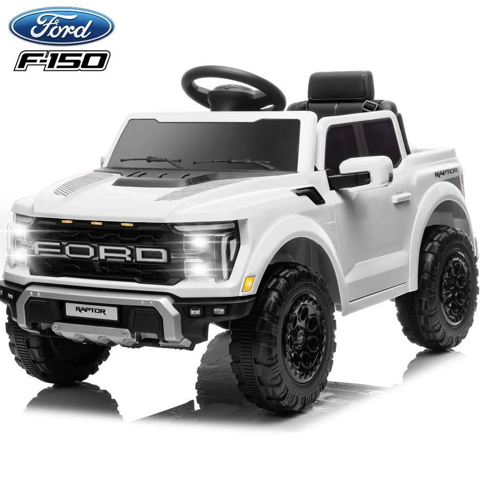 Ford Ride on Cars, 12V Ford F150 Raptor Powered Ride on Toys with Remote Control, Electric Car for Kids with Bluetooth/FM/Trunk, 4 Wheelers Truck for Toddlers Boys Girls Ages 3-6, White
