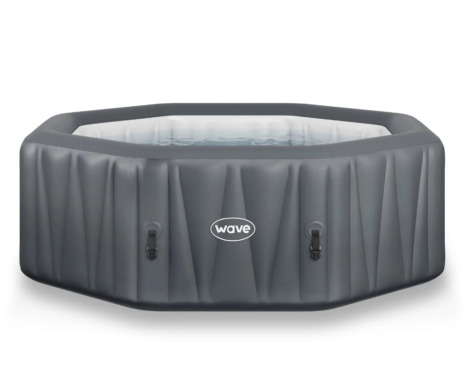 Wave Aegean 6-Person Inflatable Hot Tub | Integrated Eco Heater | 130 Aquajet Massage System | Anti-Freeze Protection | Quick 15-Minute Setup | Dark Gray