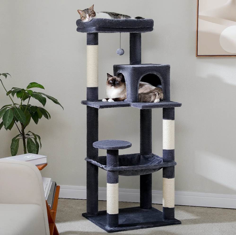 Pawz Road Cat Tree for Large Cats 56"Tall Cat Tower Condo with Scratching Post for Indoor Cats,Dark Gray