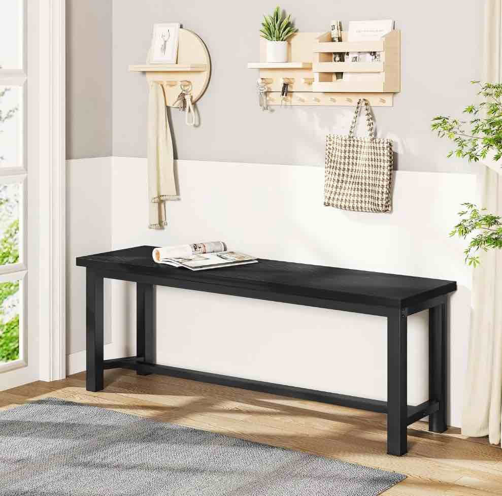 LinkRomat Dining Benches Set of 2, 39" Breakfast Nook Benches with Metal Legs, Rustic Entryway or Dining Room Bench for Small Spaces, Black