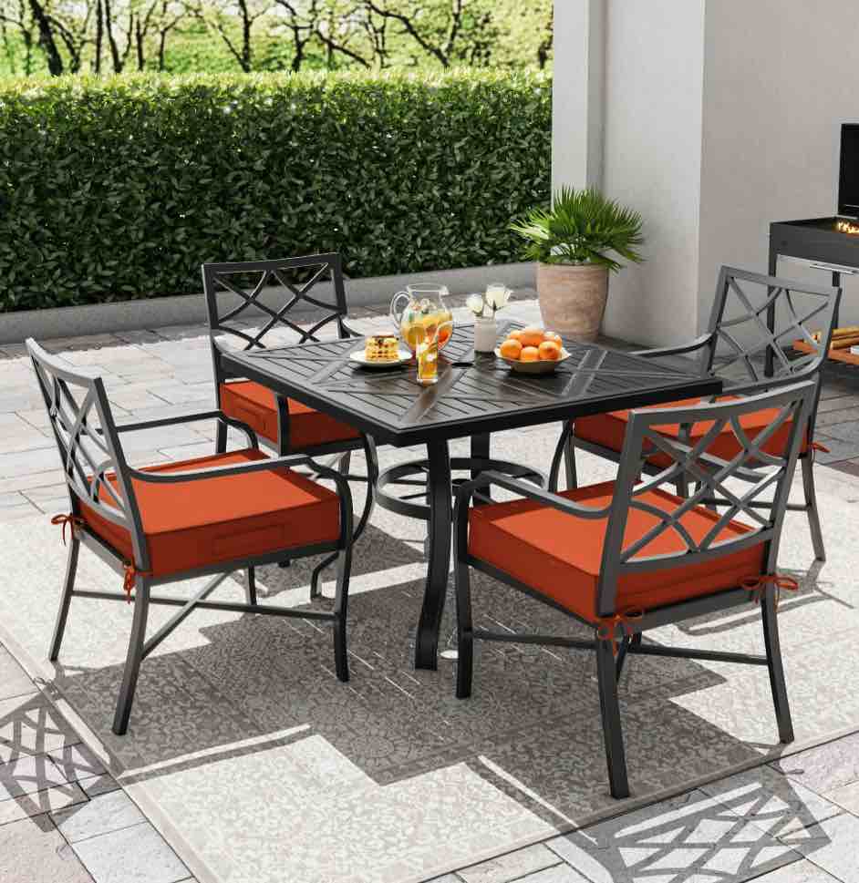 Kimunuk Outdoor Chair Cushions set of 4 , 24" x 24" Zipped Waterproof Outdoor Seat Cushions Couch Pads with Ties for Patio Furniture, Orange