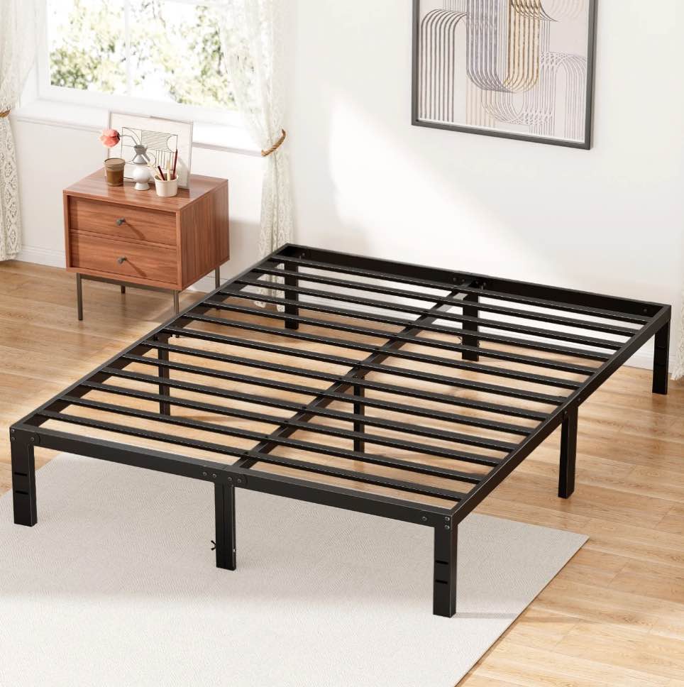 FSCHOS 14 Inch Queen Size Bed Frame, Heavy Duty Metal Platform, No Box Spring Needed, Easy Assembly, Black