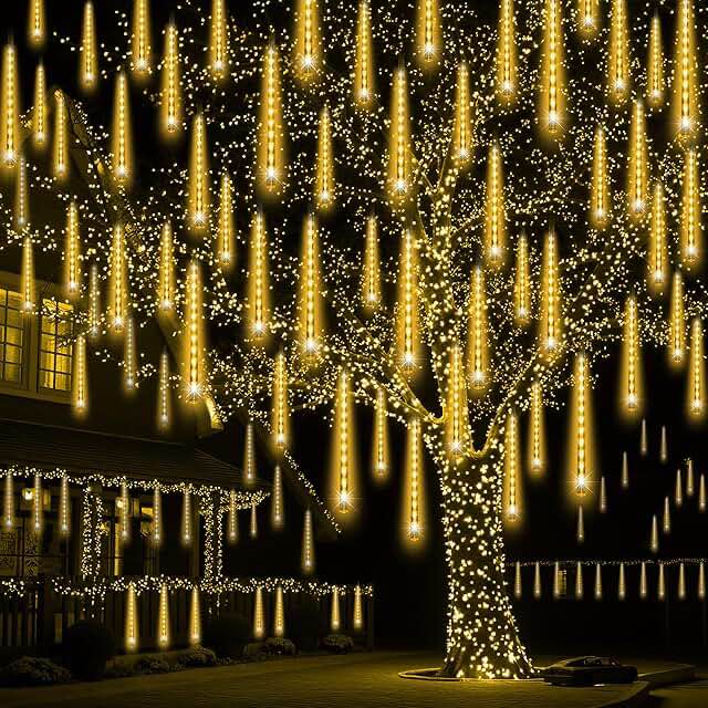 iBaycon 20 Tubes 640 LED Meteor Shower Rain Lights, 15.7 inches Cascading Icicle Lights Waterproof O