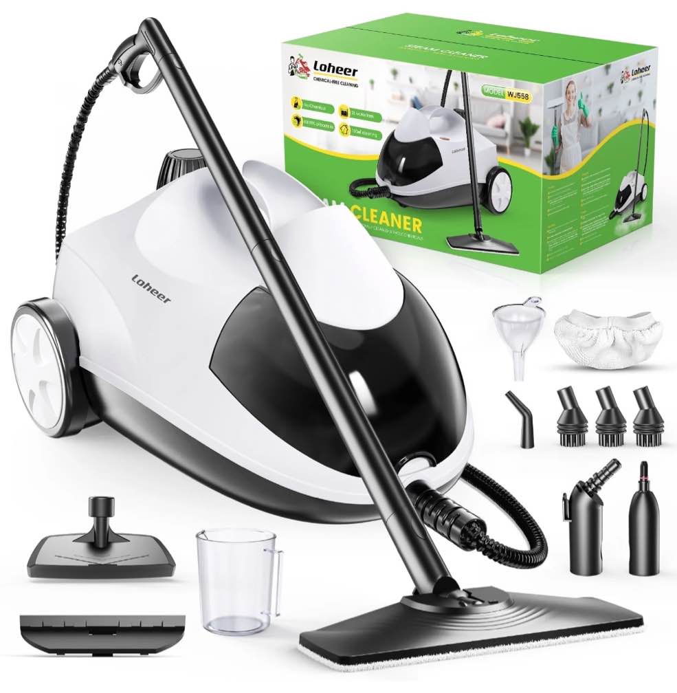 LOHEER Steam Cleaner Steam Mop with 20 Accessories Powerful Multipurpose Portable Steamer for Cleaning to Remove Grime Grease