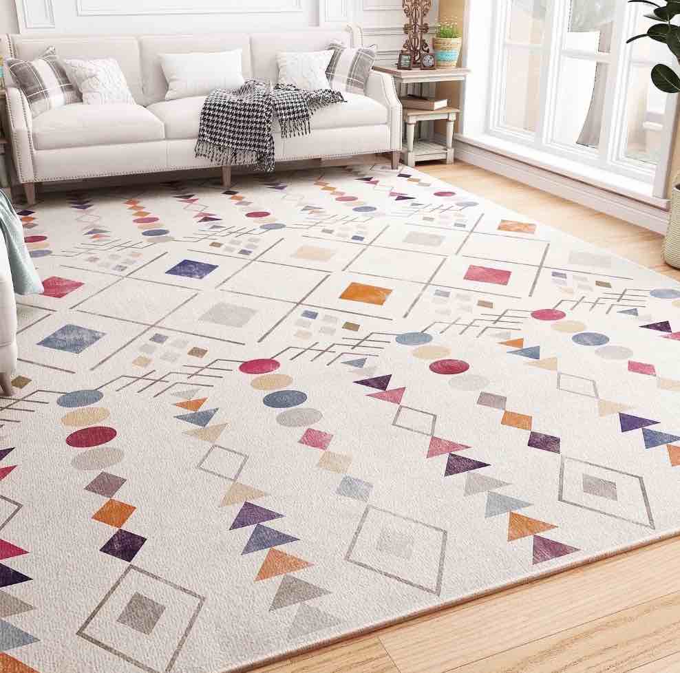 SIXHOME Rugs for Living Room 8x10 Area Rugs Large Washable Non Slip Carpets Modern Boho Pink Indoor Floor Rugs for Bedroom Classroom Nursery Beige and Colorful
