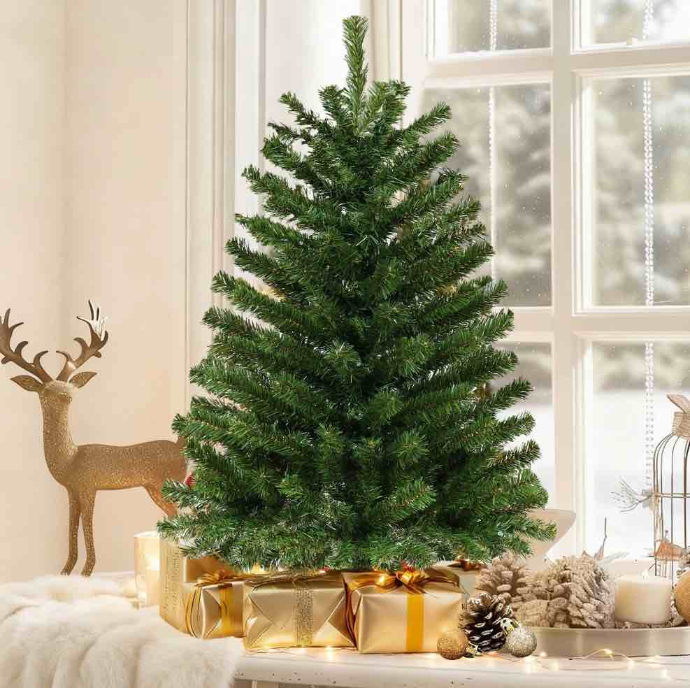 3 FT Christmas Tree with 163 Tips, Hinged Holiday Xmas Tree for Home Office Desk Decoration, Green