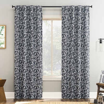 Allen + Roth 84-in Navy Floral Blackout Thermal Lined Back Tab Single Curtain 2 Panels